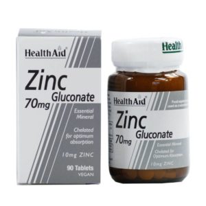 HEALTH AID ZINC GLUCON. Συμπλήρωμα διατροφής με Ψευδάργυρο 90TBL70MG