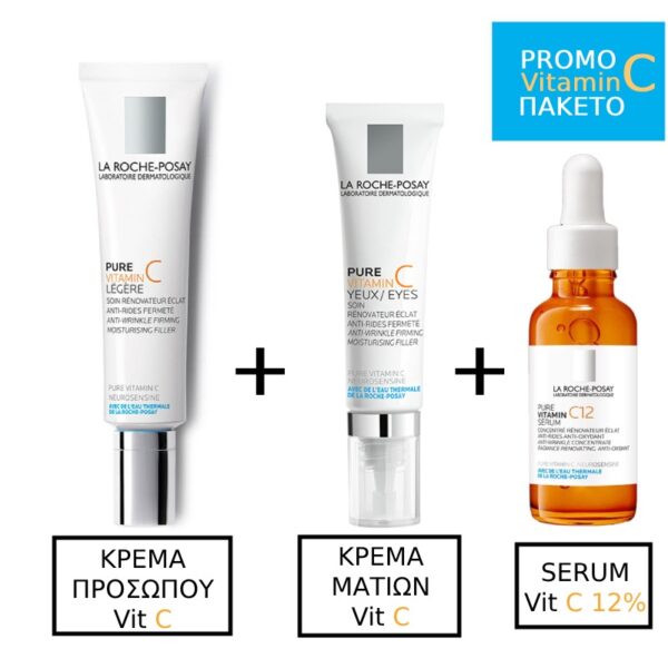 La Roche Posay Pure Vitamin C Προσώπου ΚανονικέςΜεικτές Επιδερμίδες 40ml & Pure Vitamin C Αντιγηραντική, Συσφικτική Ματιών 15ml & La Roche Posay Pure Vitamin C12 Serum Aντιοξειδωτικός Αντιρυτιδικός Ορός με Βιταμίνη C, 30ml