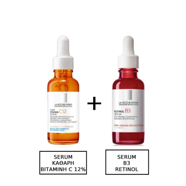 La Roche Posay Pure Vitamin C12 Serum Aντιοξειδωτικός Αντιρυτιδικός Ορός με Βιταμίνη C, 30ml & Retinol B3 Serum Αντιρυτιδικό Συμπύκνωμα Ρετινόλης για Ανάπλαση της Επιδερμίδας 30ml