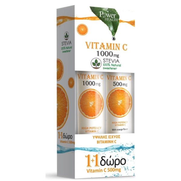 Power Health Vitamin C 1000mg Stevia Πορτοκάλι 20 αναβράζοντα δισκία & Vitamin C 500mg Stevia Πορτοκάλι 20 αναβράζοντα δισκία