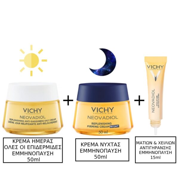 Vichy Neovadiol Post-Menopause Κρέμα Ημέρας στην Εμμηνόπαυση 50ml & Vichy Neovadiol Post-Menopause Ενυδατική & Αντιγηραντική Κρέμα Προσώπου Νυκτός 50ml & Vichy Neovadiol Multi-Corrective Αντιγηραντική & Συσφικτική Κρέμα Ματιών & Χειλιών με Υαλουρονικό Οξύ για Ευαίσθητες Επιδερμίδες 15ml