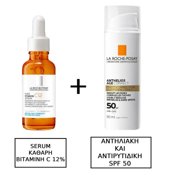 La Roche Posay Pure Vitamin C12 Serum Aντιοξειδωτικός Αντιρυτιδικός Ορός με Βιταμίνη C, 30ml & La Roche Posay Age Anthelios Correct Photocorrection Daily Light Cream Αντηλιακή & Αντιγηραντική Κρέμα Προσώπου SPF50 50ml