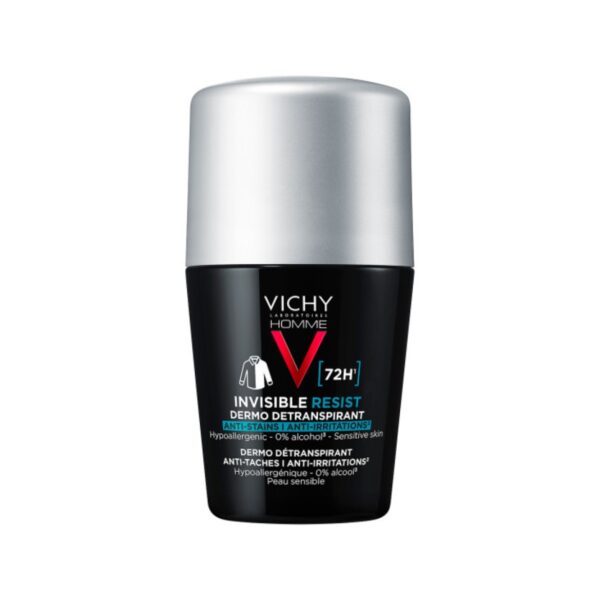 Vichy Homme Invisible Resist 72H Ανδρικό Αποσμητικό Roll-On Κατά των Σημαδιών & της Έντονης Εφίδρωσης, 50ml