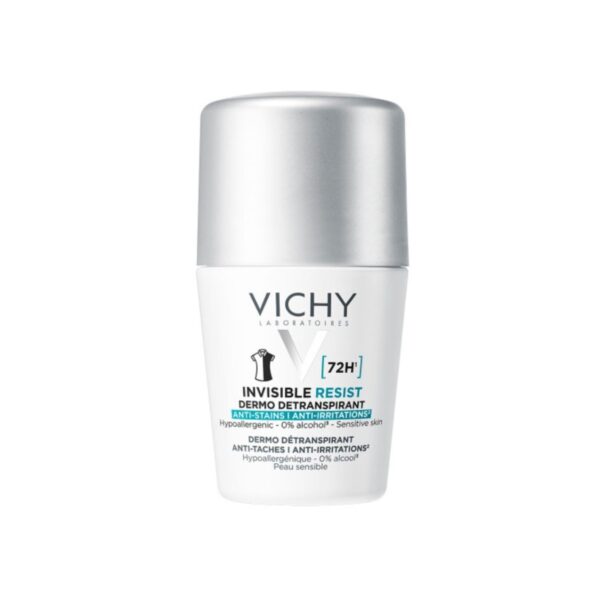 Vichy Invisible Resist 72H Αποσμητικό Roll-On Κατά των Σημαδιών & της Έντονης Εφίδρωσης, 50ml