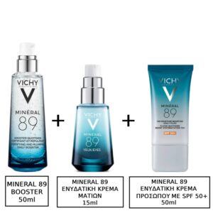 Vichy Mineral 89 24ωρο Gel Προσώπου με Υαλουρονικό Οξύ για Ενυδάτωση 50ml & Mineral 89 Eyes Ενυδατική Κρέμα για τα Μάτια 15ml & Vichy Mineral 89 72h Moisture Boosting Daily Fluid SPF50+ Ενυδατική Κρέμα Προσώπου, 50ml